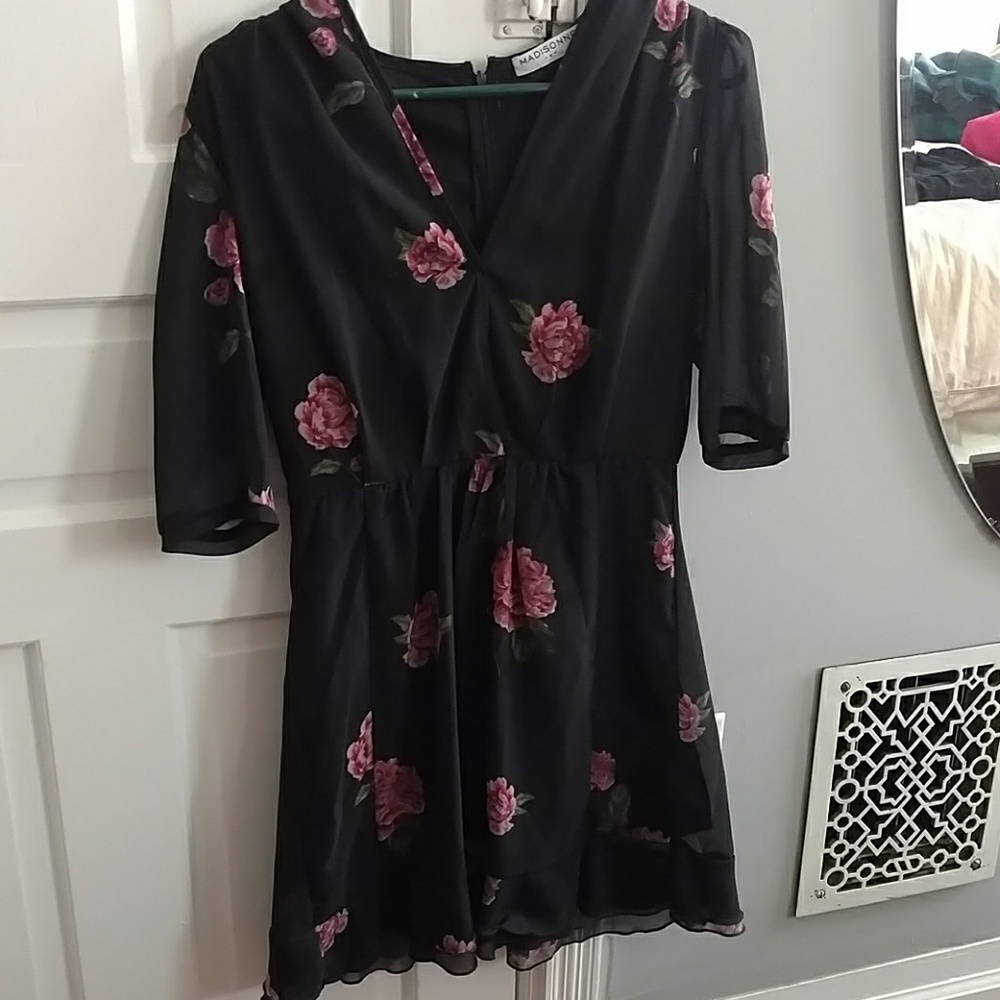 Madisonne Floral party dress, black/pink, Medium